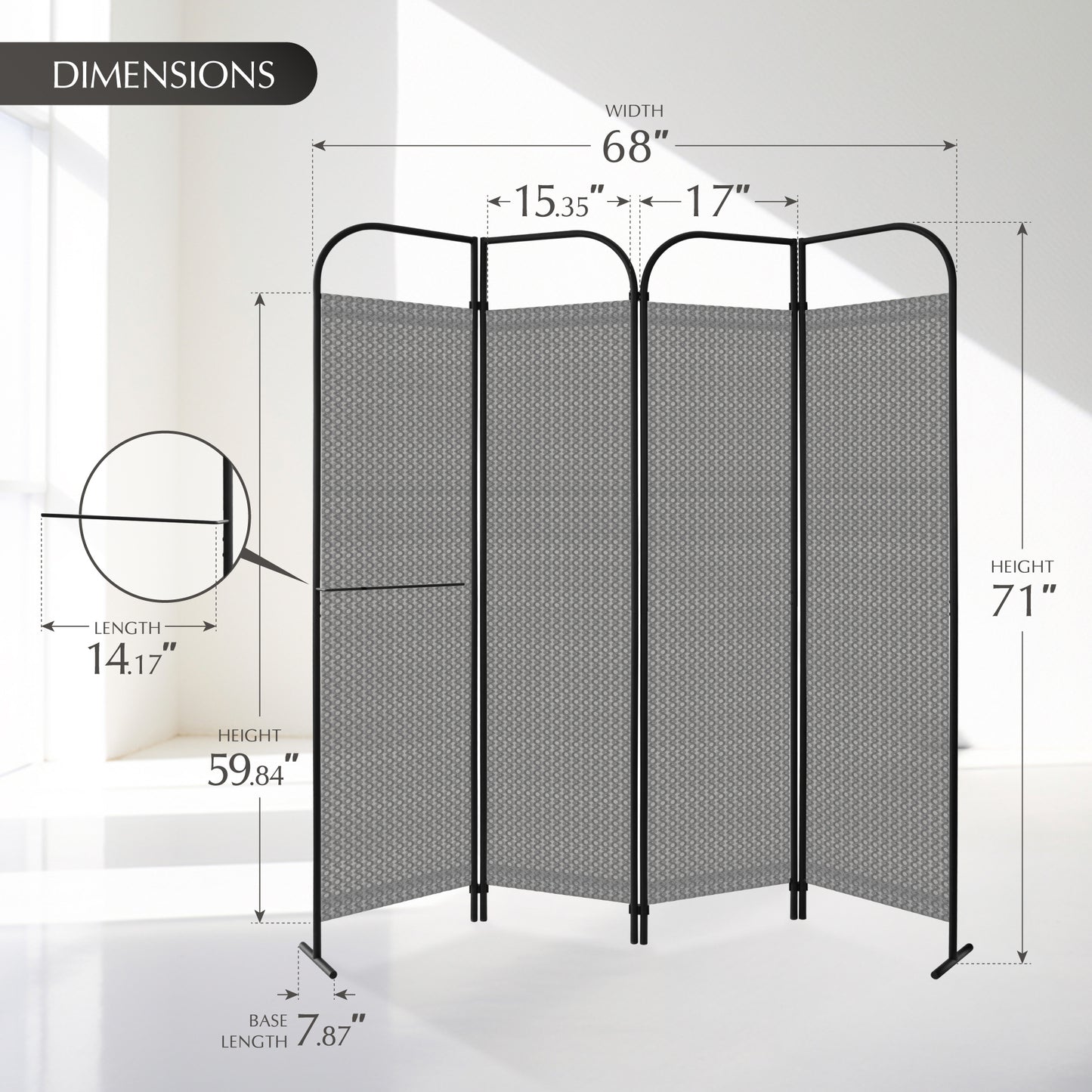 4-Panel Folding Room Divider, Adjustable Layout, 68"x71", Jazz