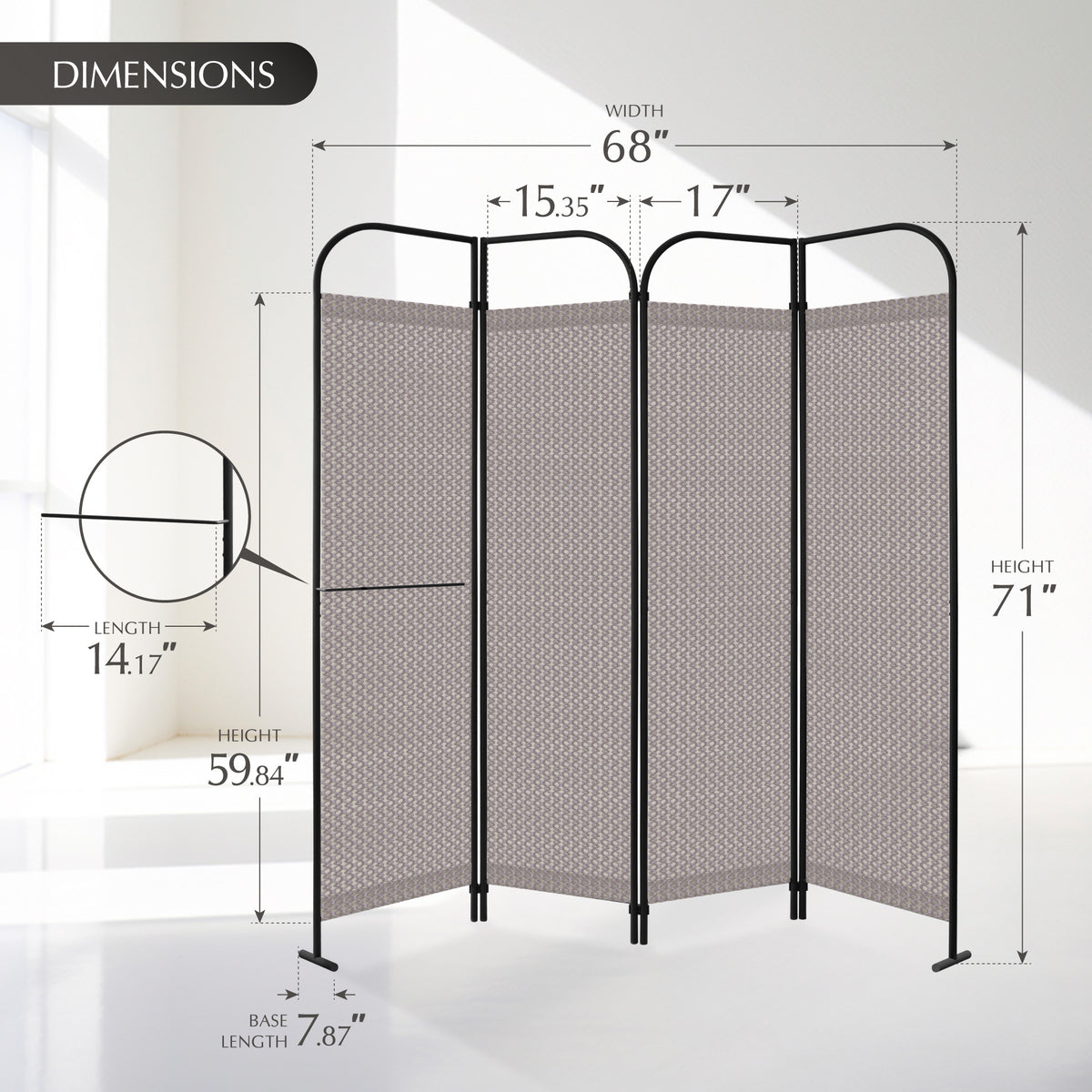 4-Panel Folding Room Divider, Adjustable Layout, 68"x71", Waltz