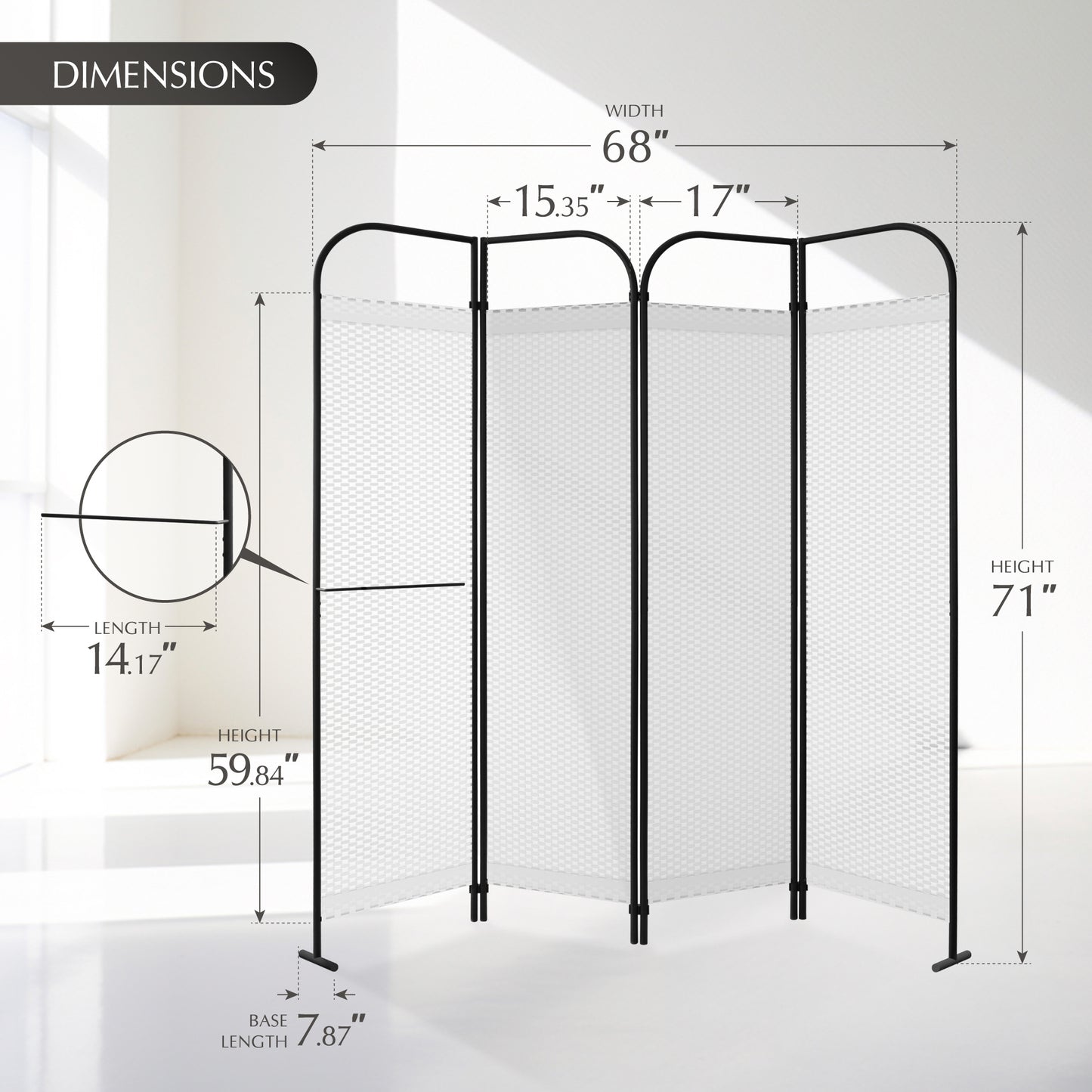 4-Panel Folding Room Divider, Adjustable Layout, 68"x71", Queen
