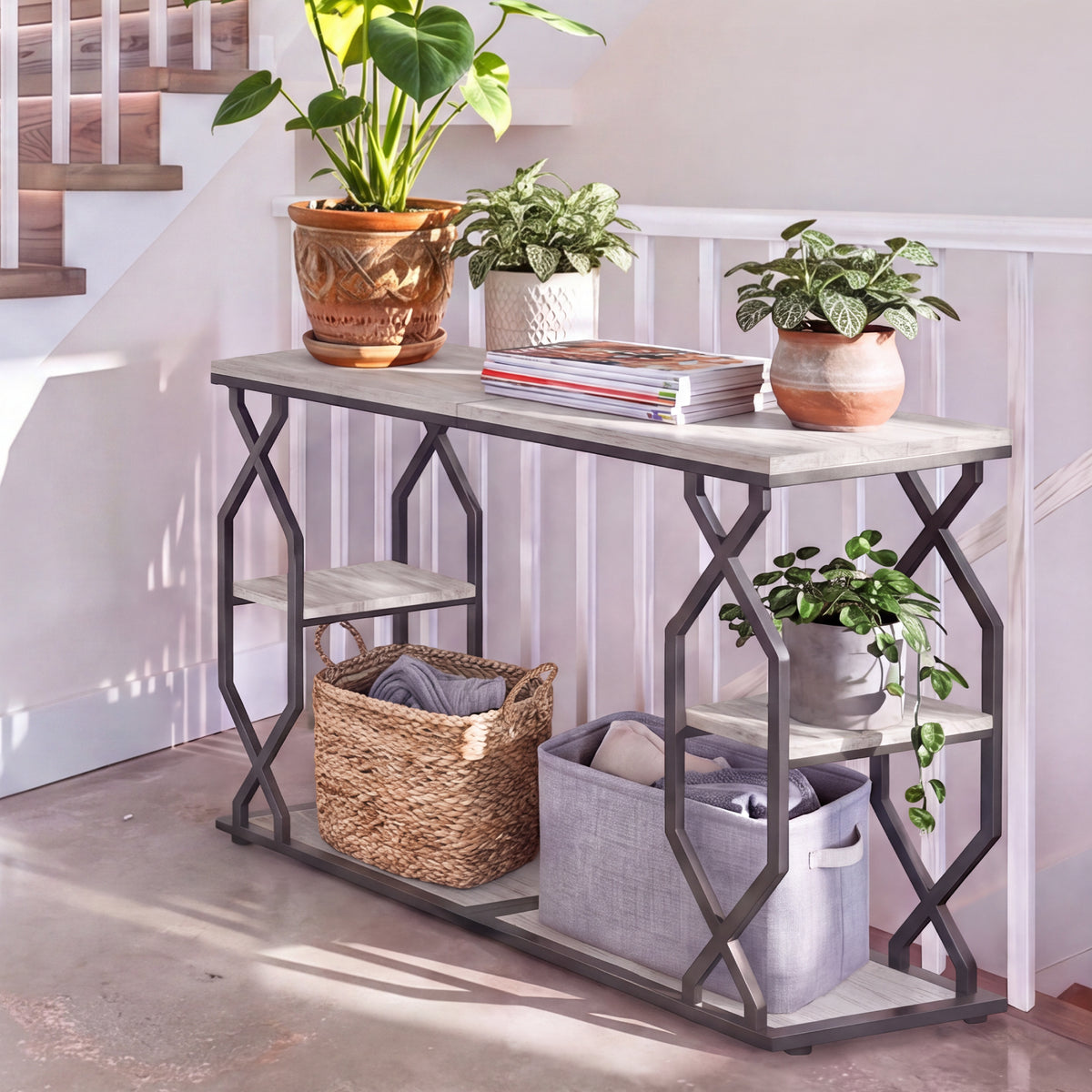 Side Table End Table, 23.6"x11.8"x24", Rustic White