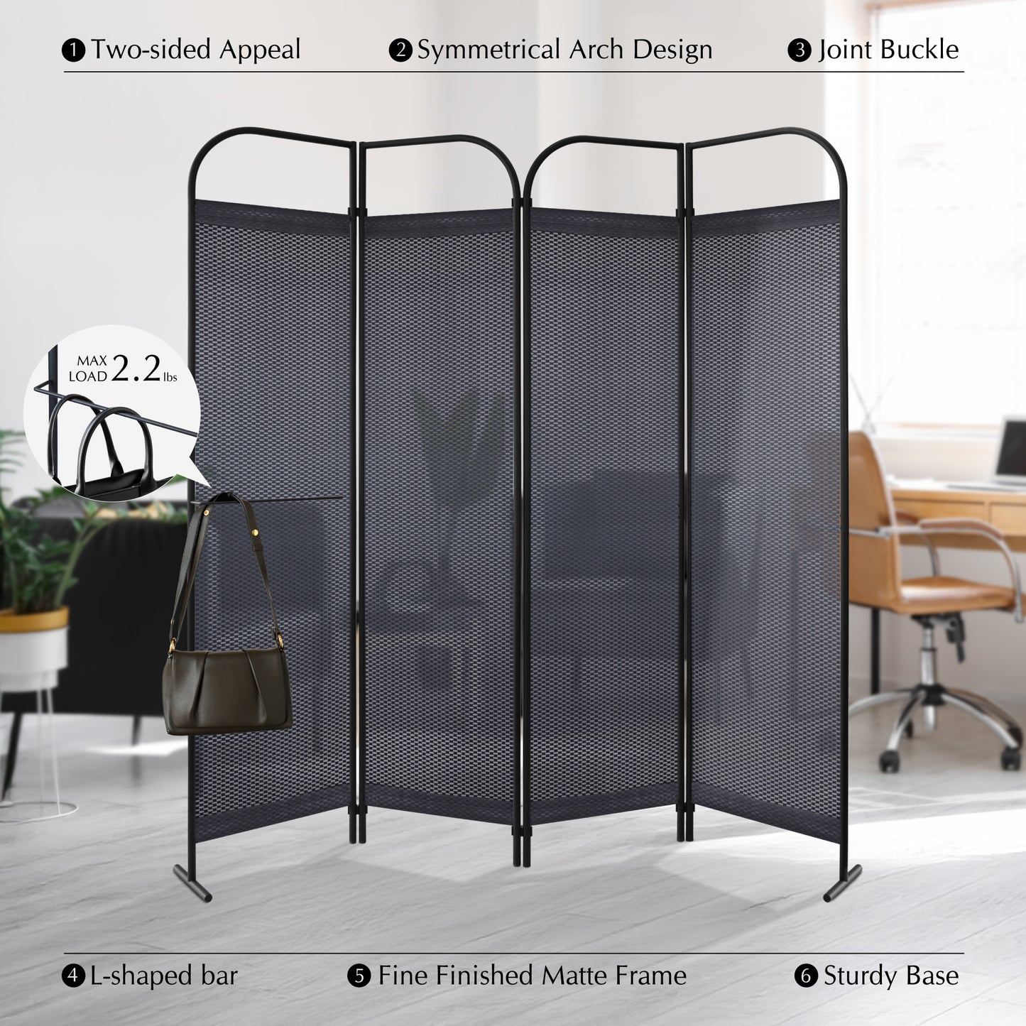 4 Panel Folding Room Divider 68"x71", Knight
