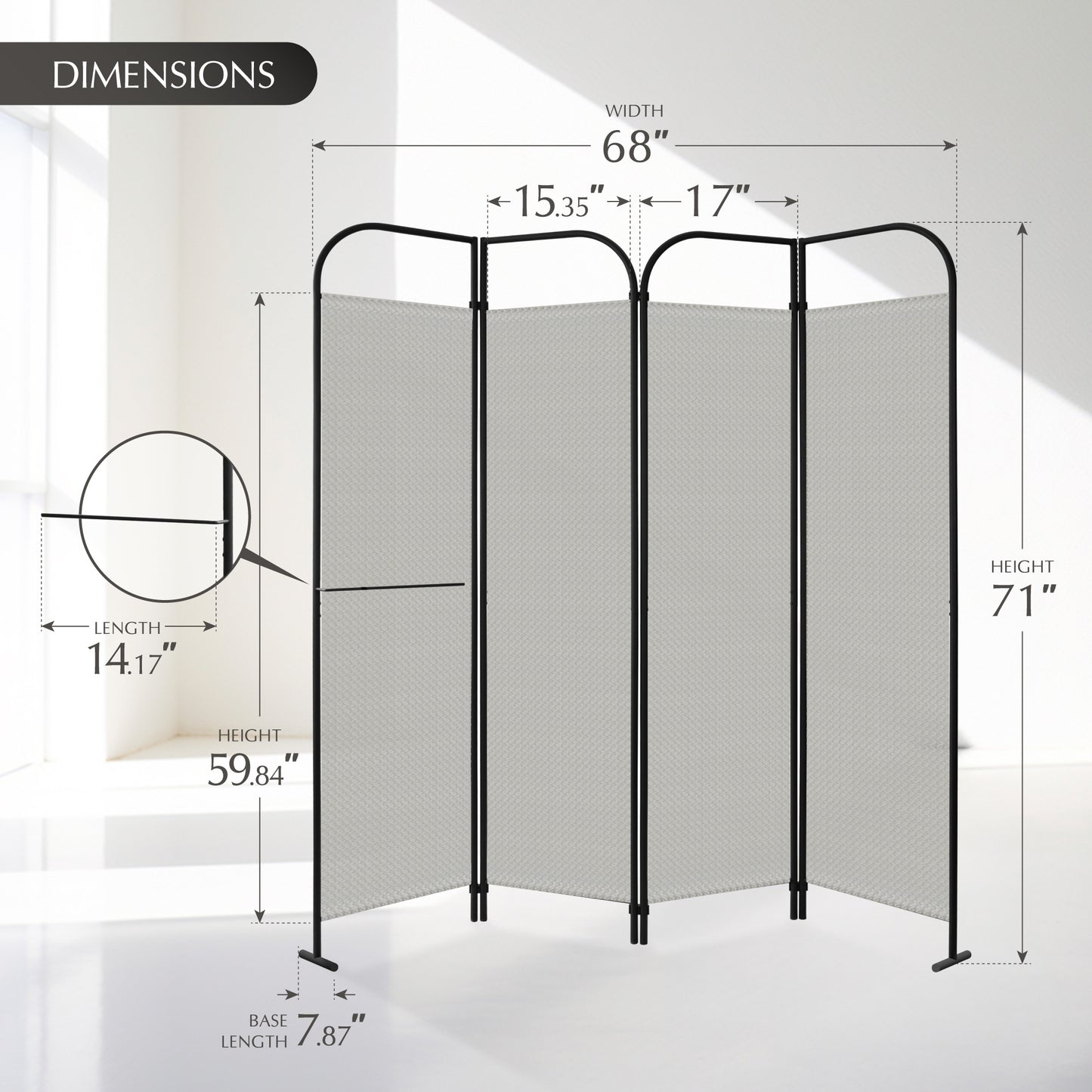 4 Panel Folding Room Divider 68"x71", Swing
