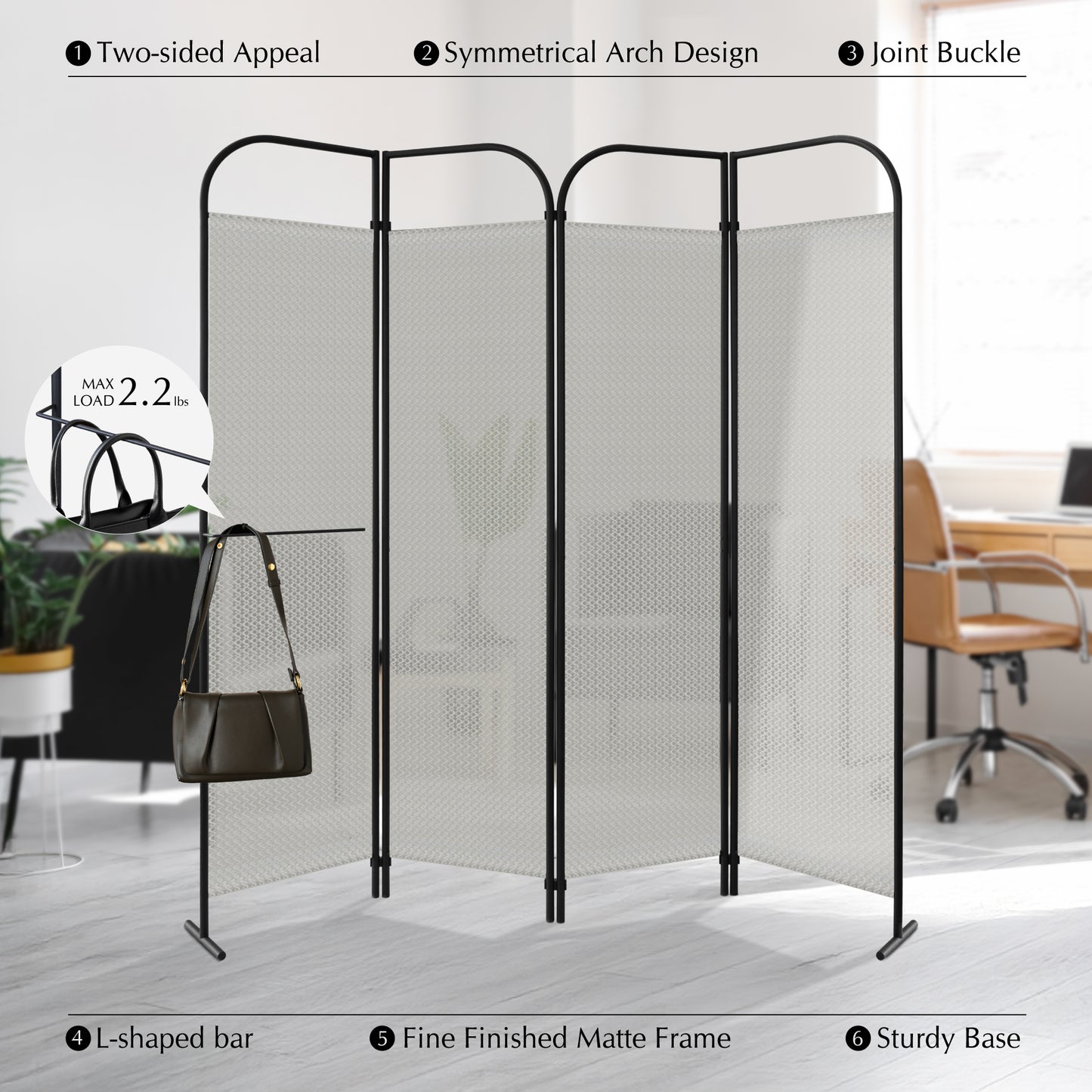 4 Panel Folding Room Divider 68"x71", Swing