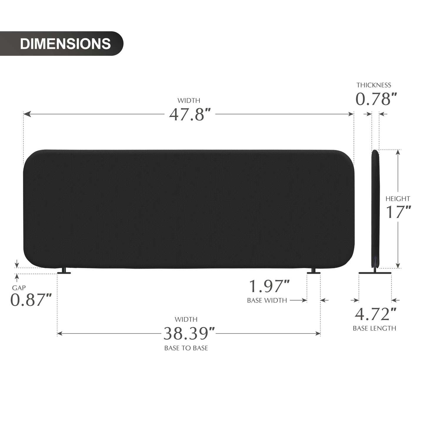 Freestanding Desk Divider, 48"x18", Midnight