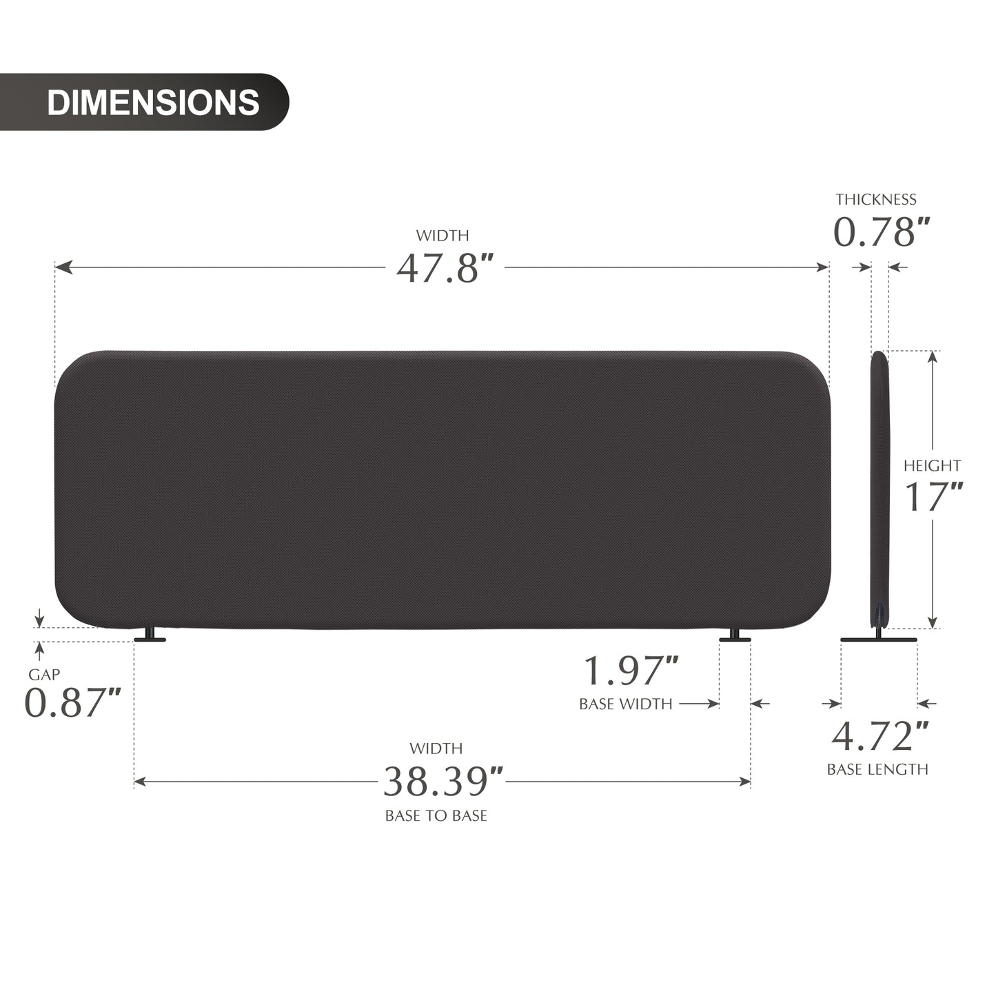Freestanding Desk Divider, 48"x18", Iron