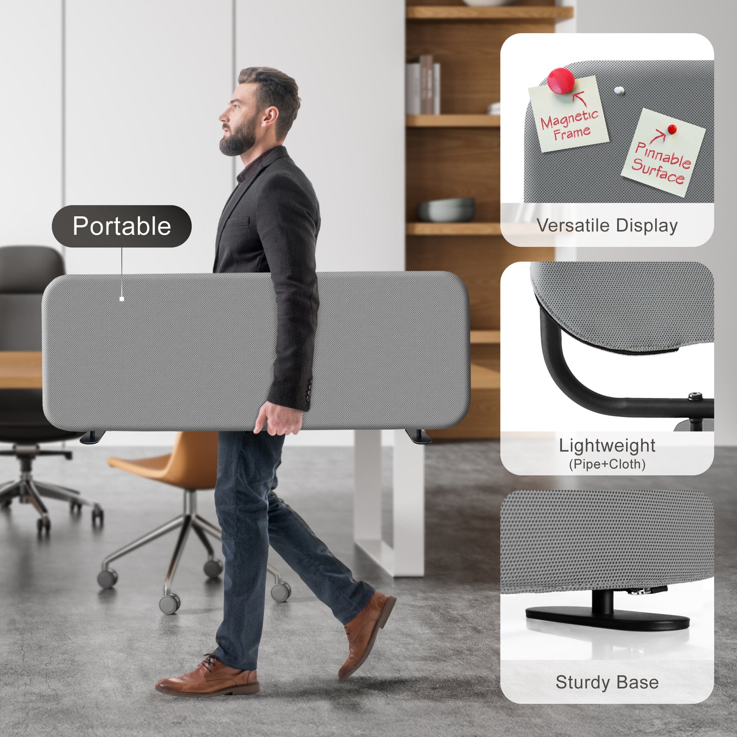 Freestanding Desk Divider 48"x18", Steel