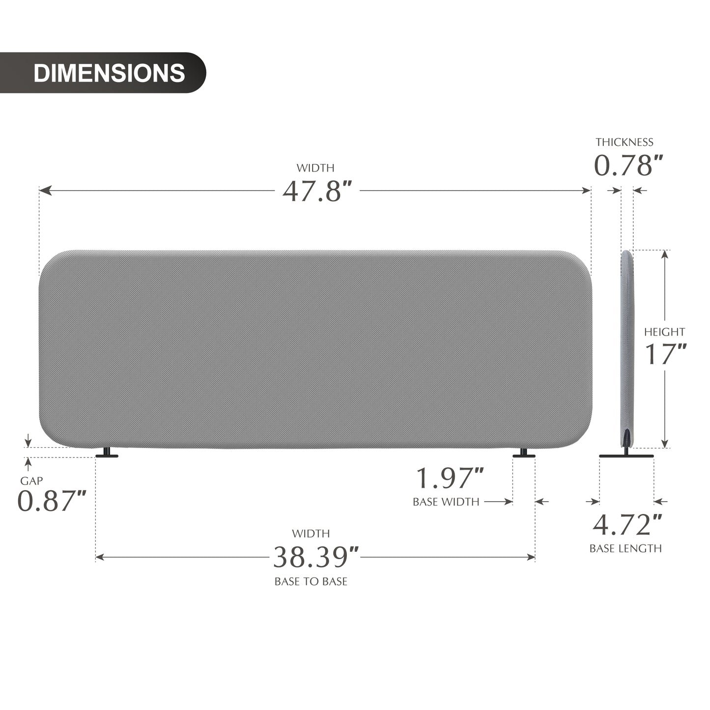 Freestanding Desk Divider 48"x18", Steel
