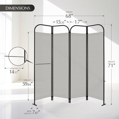 4-Panel Folding Room Divider, Adjutable Layout, 68"x71", Swing