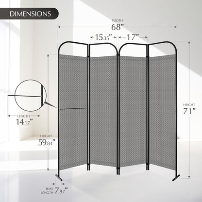 4-Panel Folding Room Divider, Adjustable Layout, 68"x71", Jazz