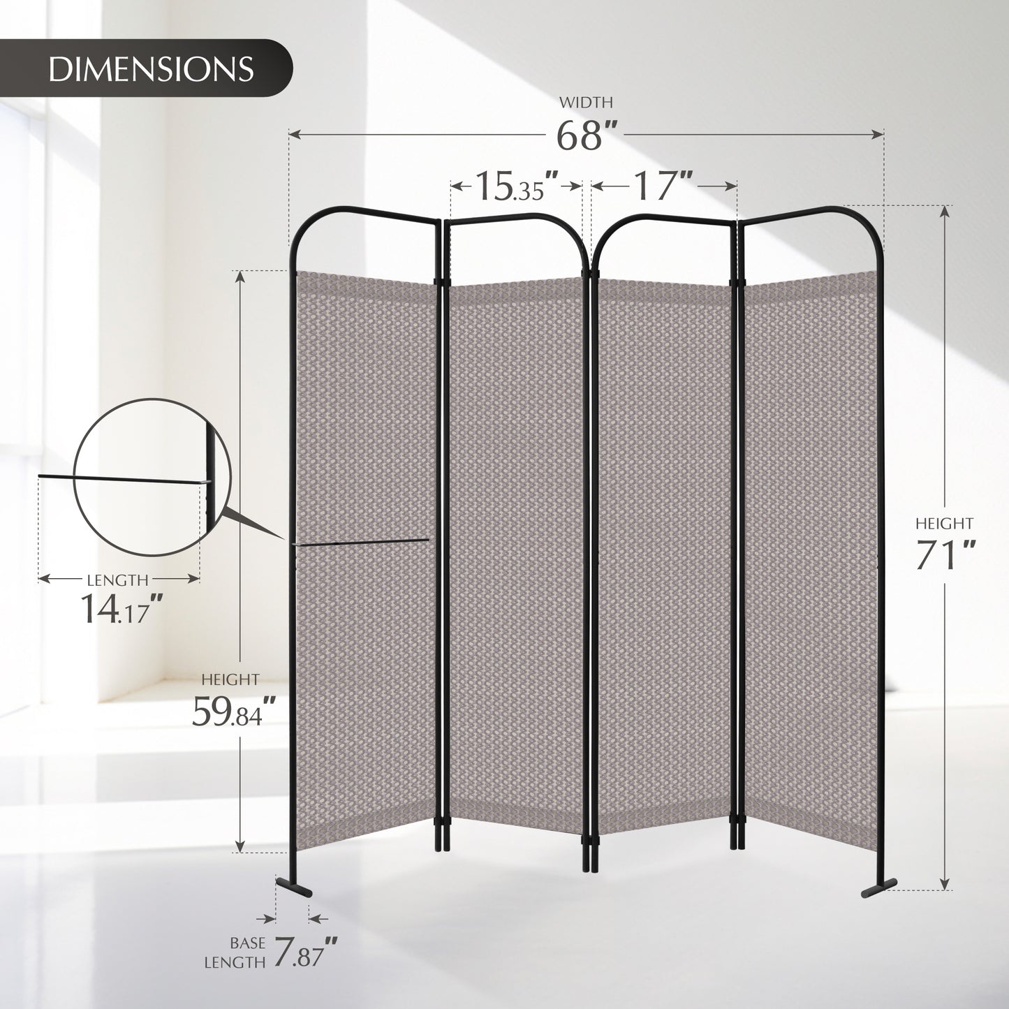 4-Panel Folding Room Divider, Adjustable Layout, 68"x71", Waltz