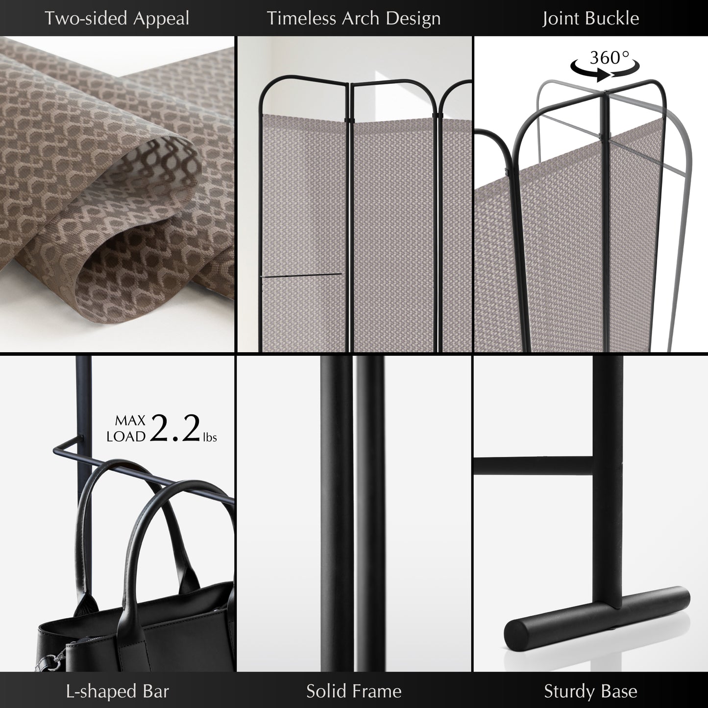 4-Panel Folding Room Divider, Adjustable Layout, 68"x71", Waltz
