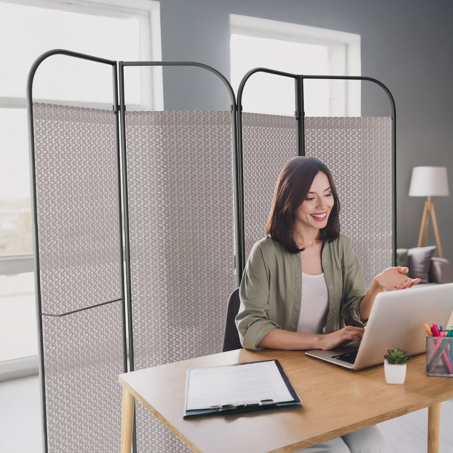 4-Panel Folding Room Divider, Adjustable Layout, 68"x71", Waltz