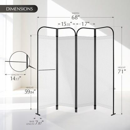 4-Panel Folding Room Divider, Adjustable Layout, 68"x71", Queen