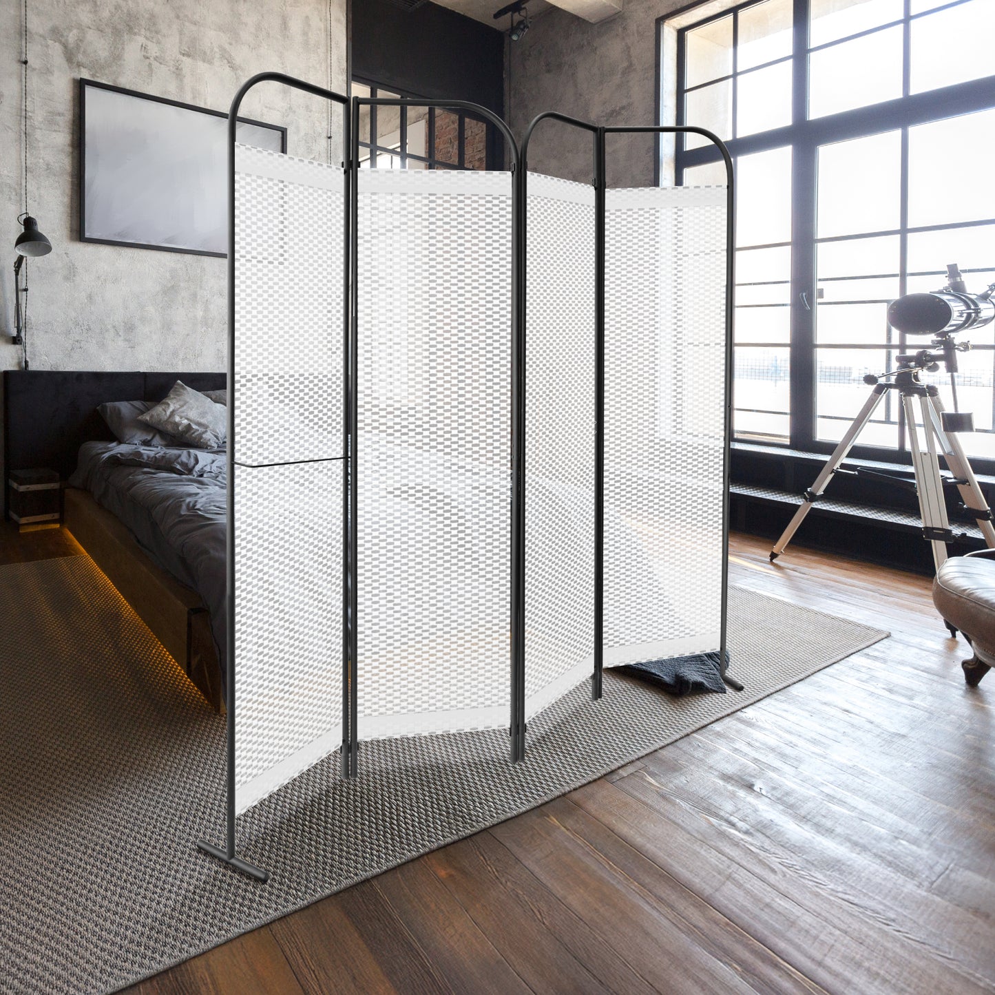 4-Panel Folding Room Divider, Adjustable Layout, 68"x71", Queen