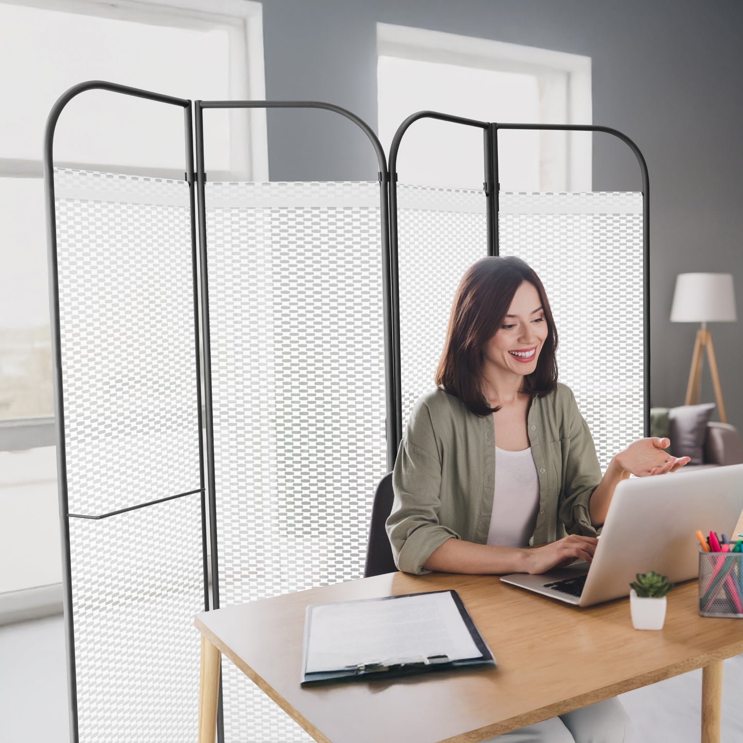 4-Panel Folding Room Divider, Adjustable Layout, 68"x71", Queen