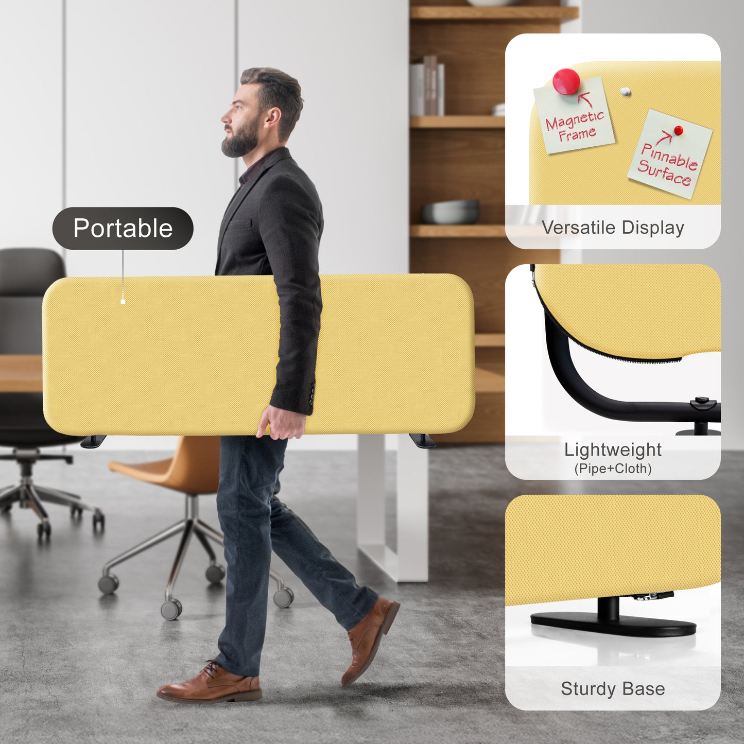 Freestanding Desk Divider, 48"x18", Butter