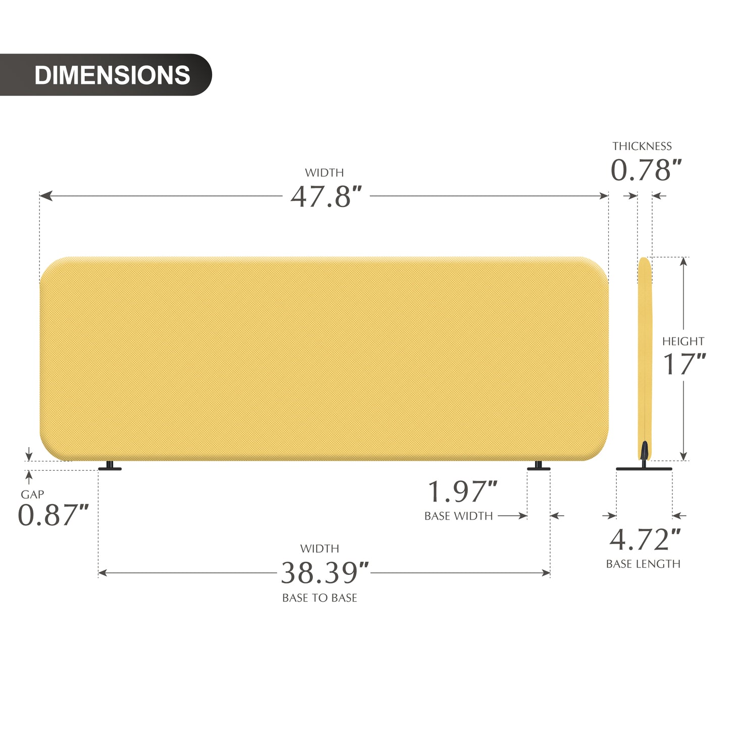 Freestanding Desk Divider, 48"x18", Butter