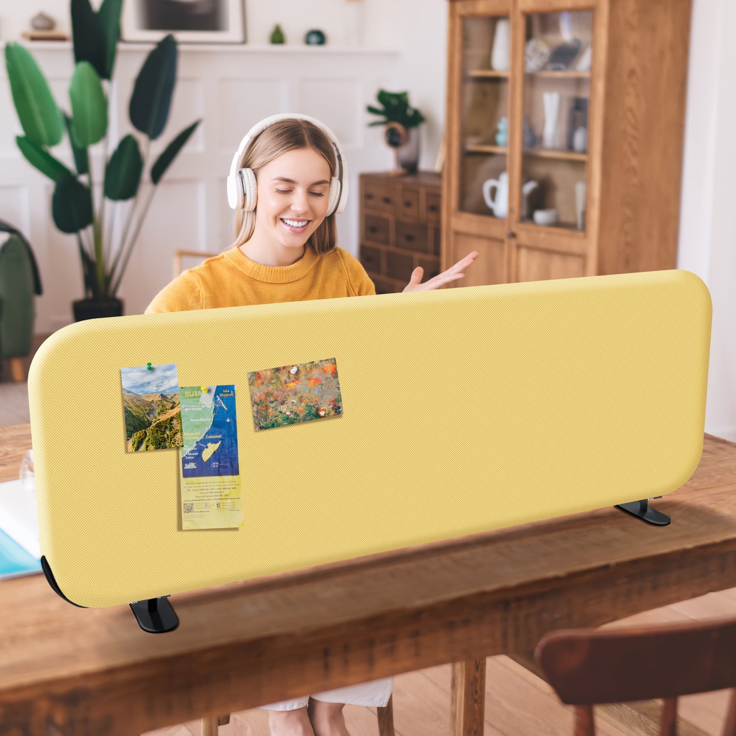 Freestanding Desk Divider, 48"x18", Butter