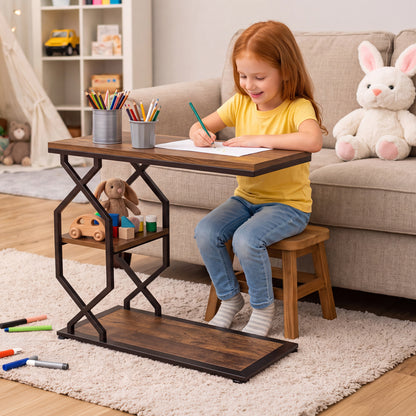 Side Table End Table, 23.6"x24"x11.8", Rustic Brown
