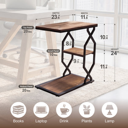 Side Table End Table, 23.6"x24"x11.8", Rustic Brown