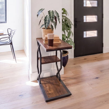 Side Table End Table, 23.6"x24"x11.8", Rustic Brown