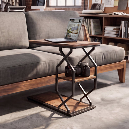 Side Table End Table, 23.6"x24"x11.8", Rustic Brown