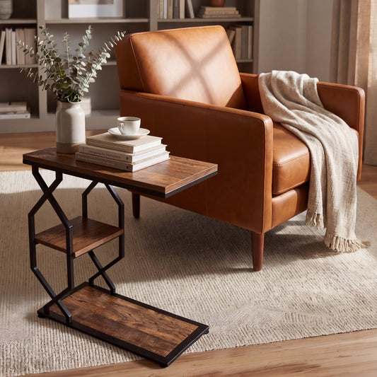 Side Table End Table, 23.6"x24"x11.8", Rustic Brown