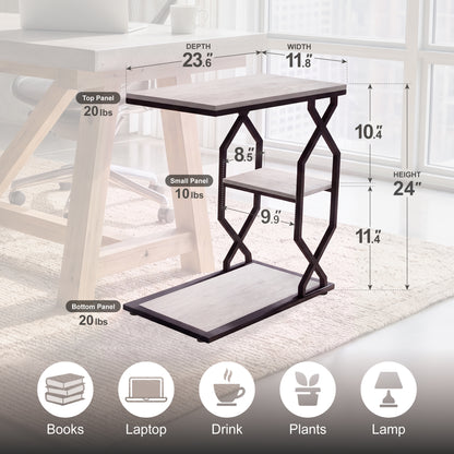 Side Table End Table, 23.6"x11.8"x24", Rustic White