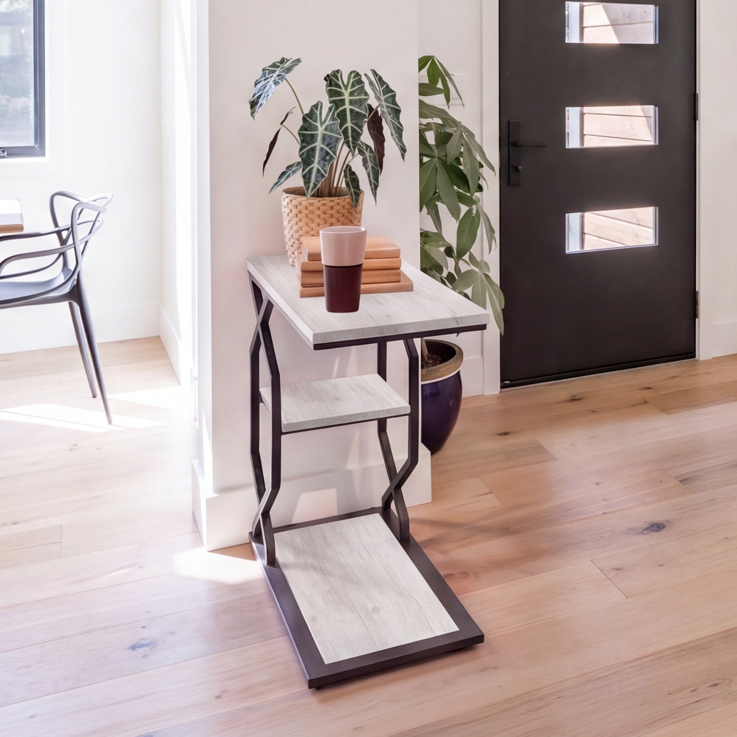 Side Table End Table, 23.6"x11.8"x24", Rustic White