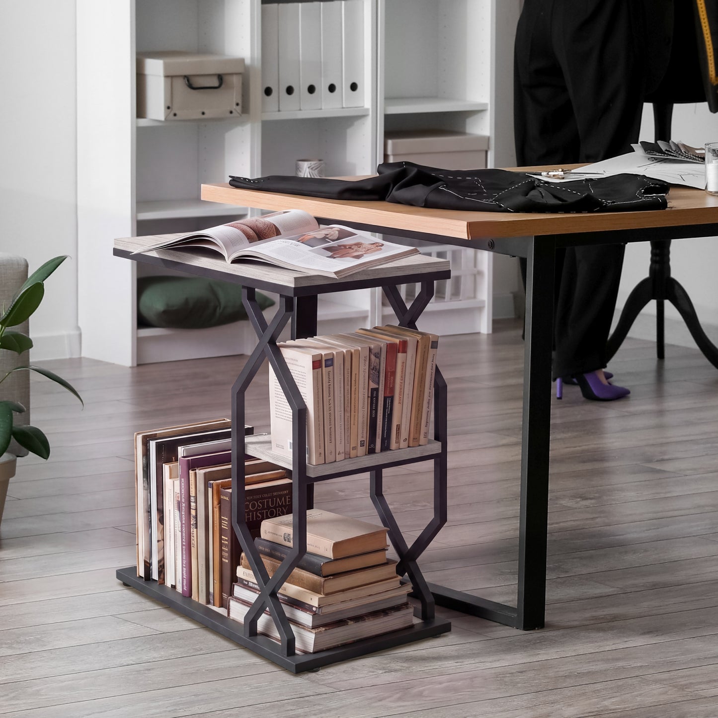 Side Table End Table, 23.6"x11.8"x24", Rustic White