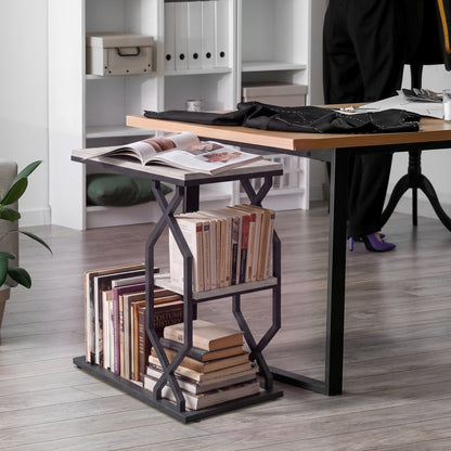 Side Table End Table, 23.6"x11.8"x24", Rustic White