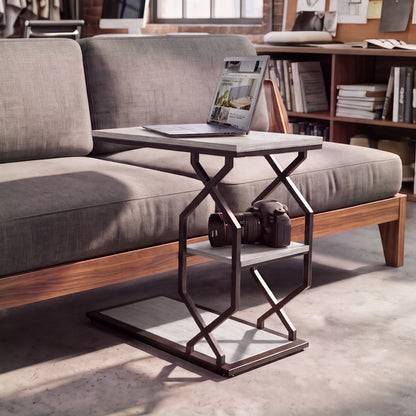 Side Table End Table, 23.6"x11.8"x24", Rustic White