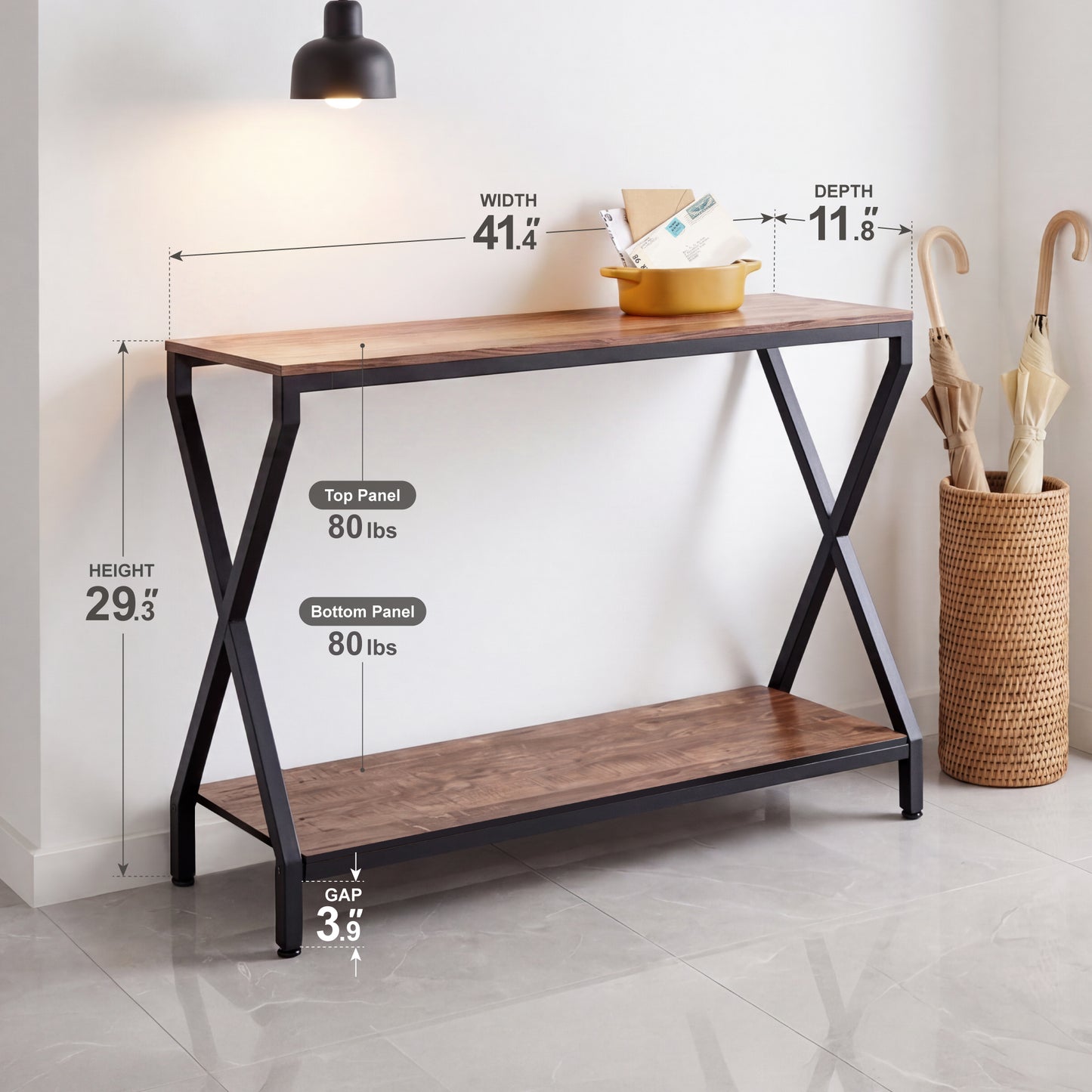 Console Table, 41.4"x11.8"x29.3", Rustic Brown