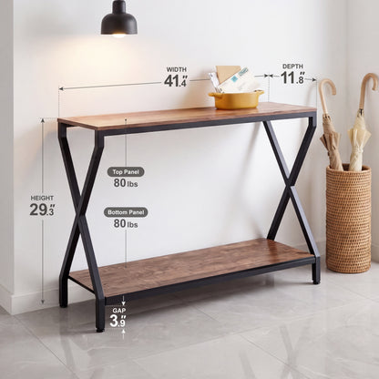 Console Table, 41.4"x11.8"x29.3", Rustic Brown