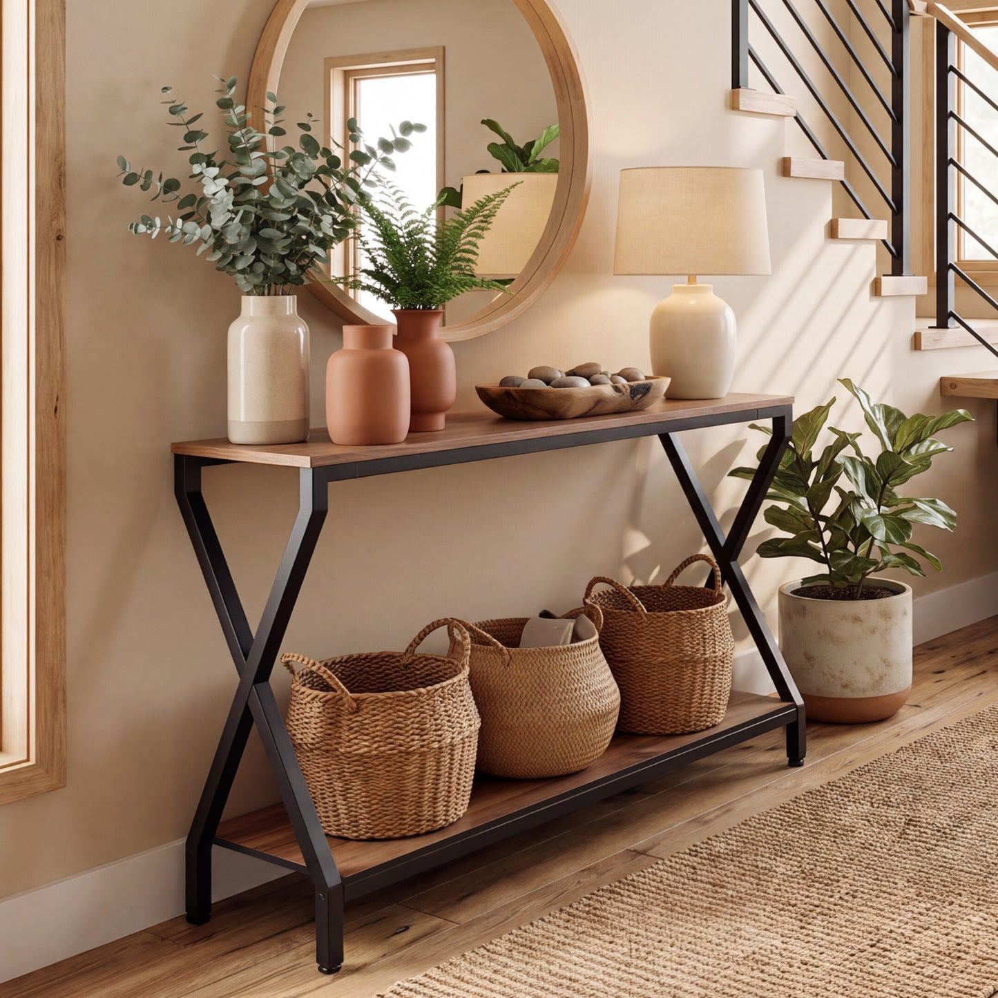 Console Table, 41.4"x11.8"x29.3", Rustic Brown