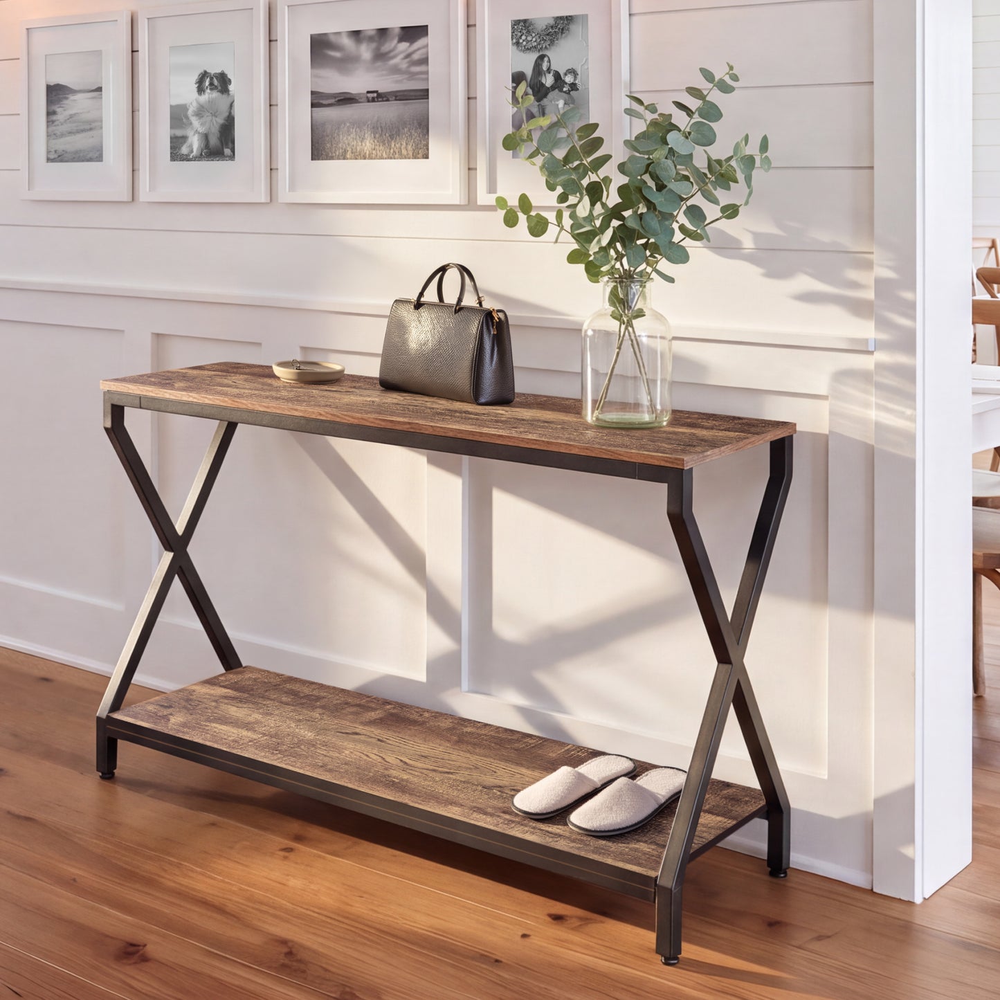 Console Table, 41.4"x11.8"x29.3", Rustic Brown