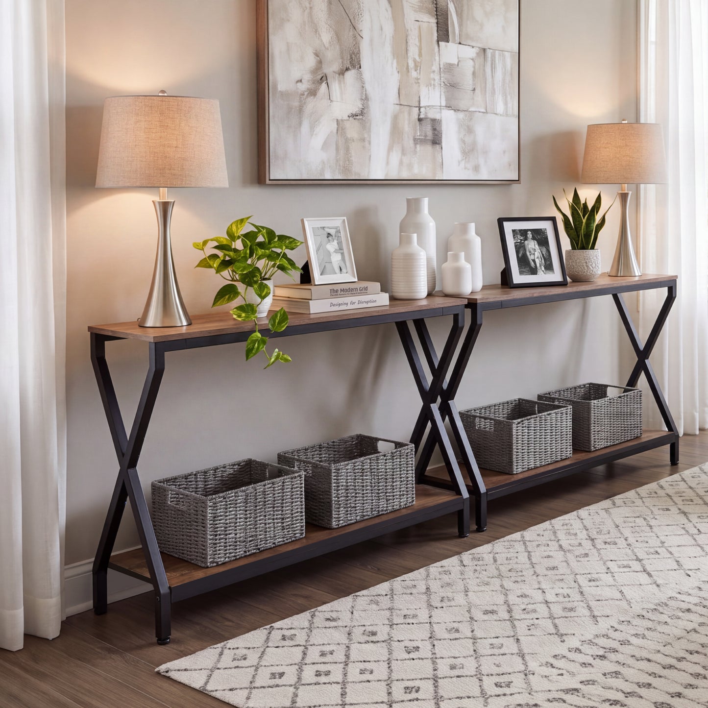 Console Table, 41.4"x11.8"x29.3", Rustic Brown
