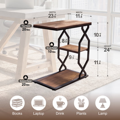 Side Table End Table, 23.6"x24"x11.8", Rustic Brown