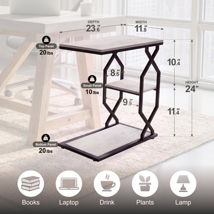 Side Table End Table, 23.6"x11.8"x24", Rustic White