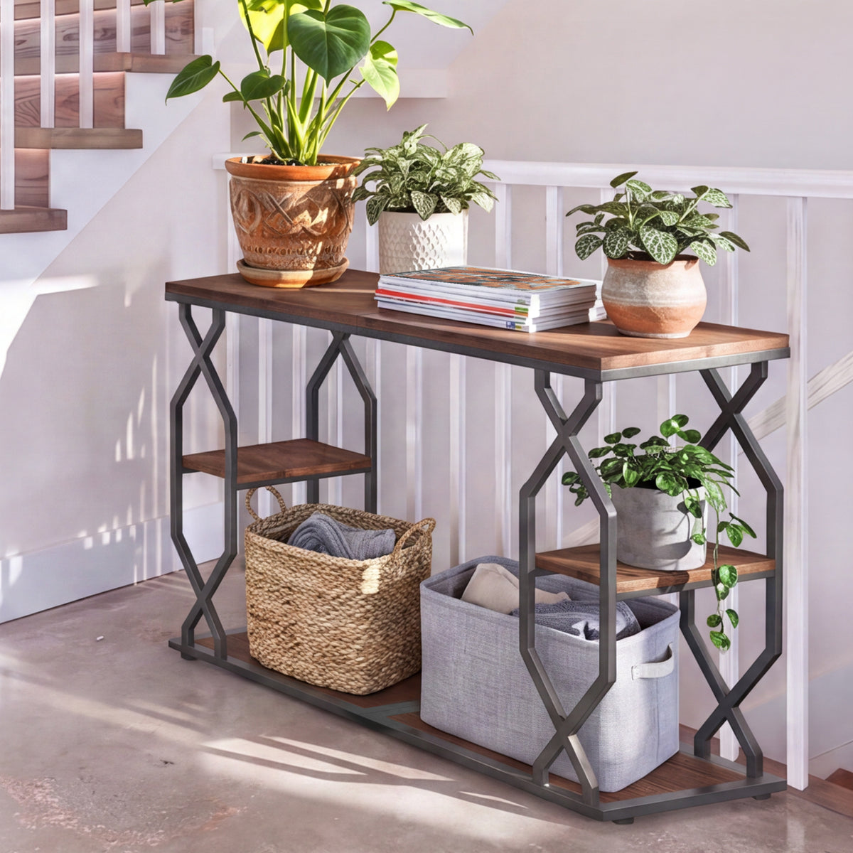 Side Table End Table, 23.6"x24"x11.8", Rustic Brown