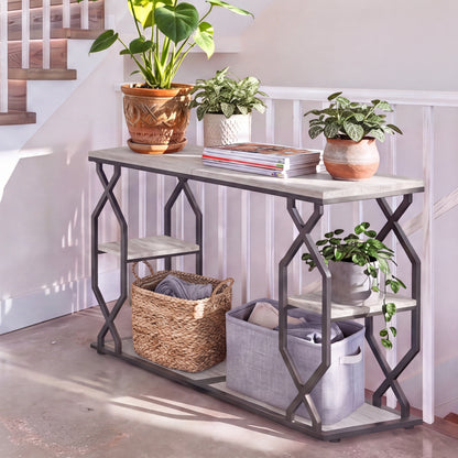 Side Table End Table, 23.6"x11.8"x24", Rustic White