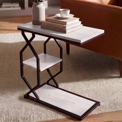 Side Table End Table, 23.6"x11.8"x24", Rustic White