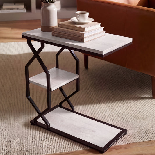 Side Table End Table, 23.6"x11.8"x24", Rustic White