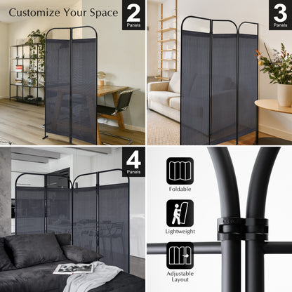 4-Panel Folding Room Divider, Adjustable Layout, 68"x71", Knight
