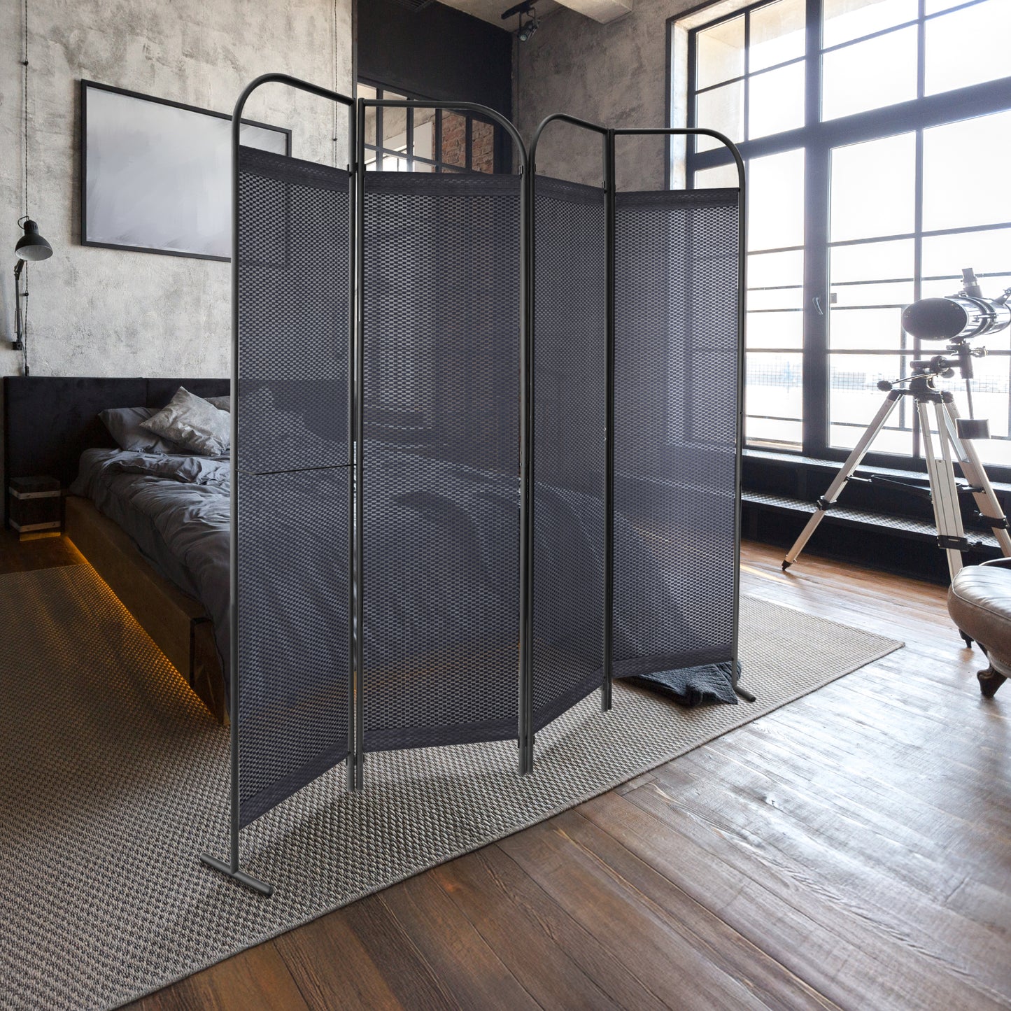 4-Panel Folding Room Divider, Adjustable Layout, 68"x71", Knight