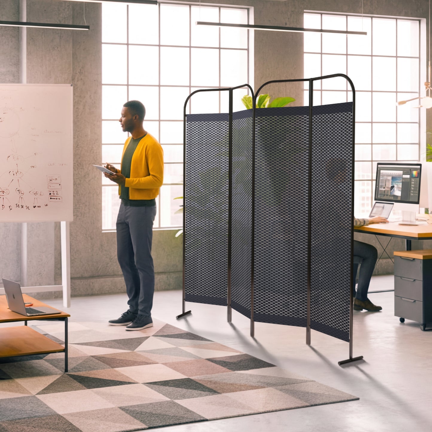 4-Panel Folding Room Divider, Adjustable Layout, 68"x71", Knight
