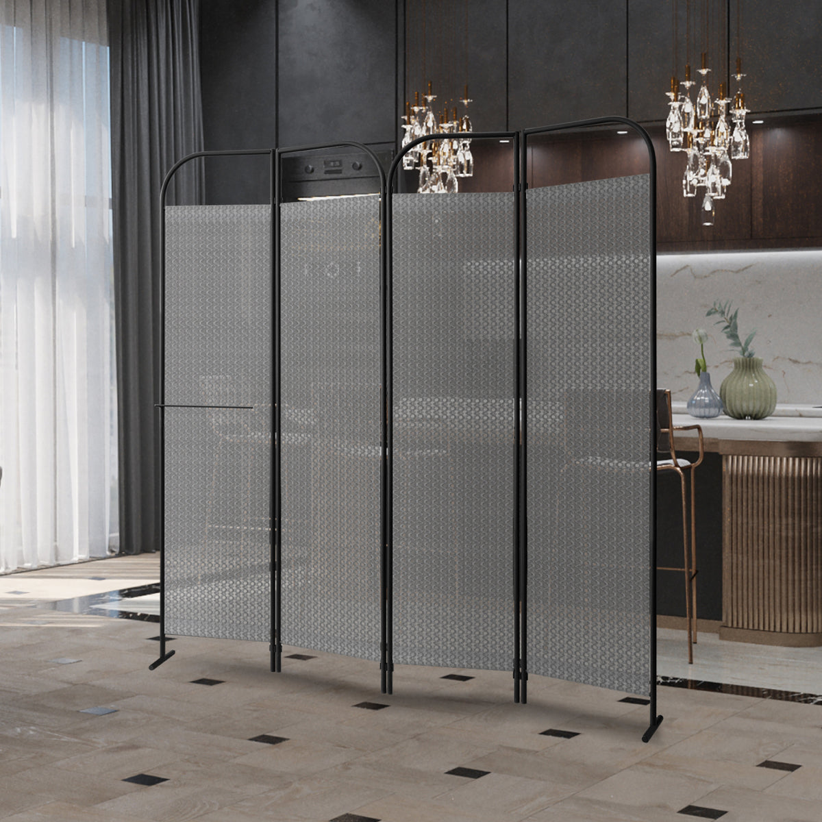 4-Panel Folding Room Divider, Adjustable Layout, 68"x71", Jazz