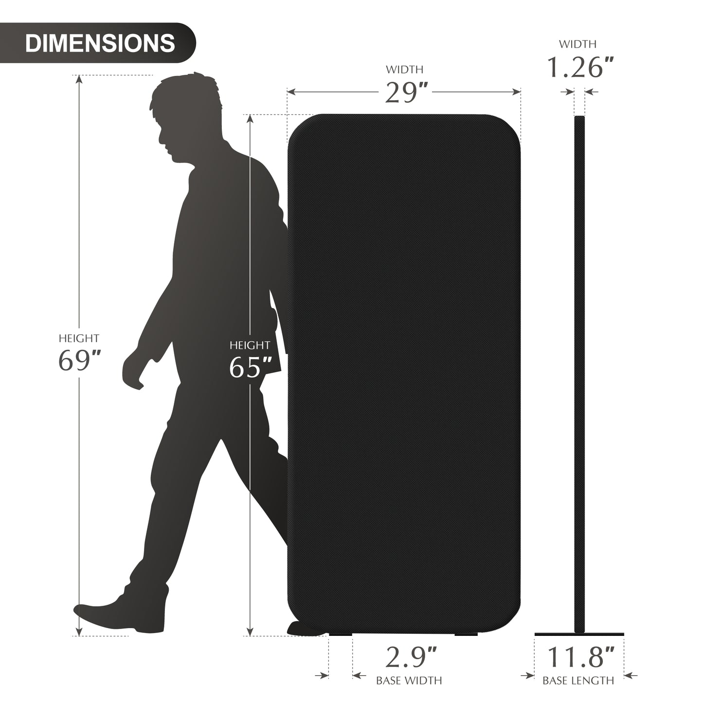 Standing Room Divider, 29"x65", Midnight