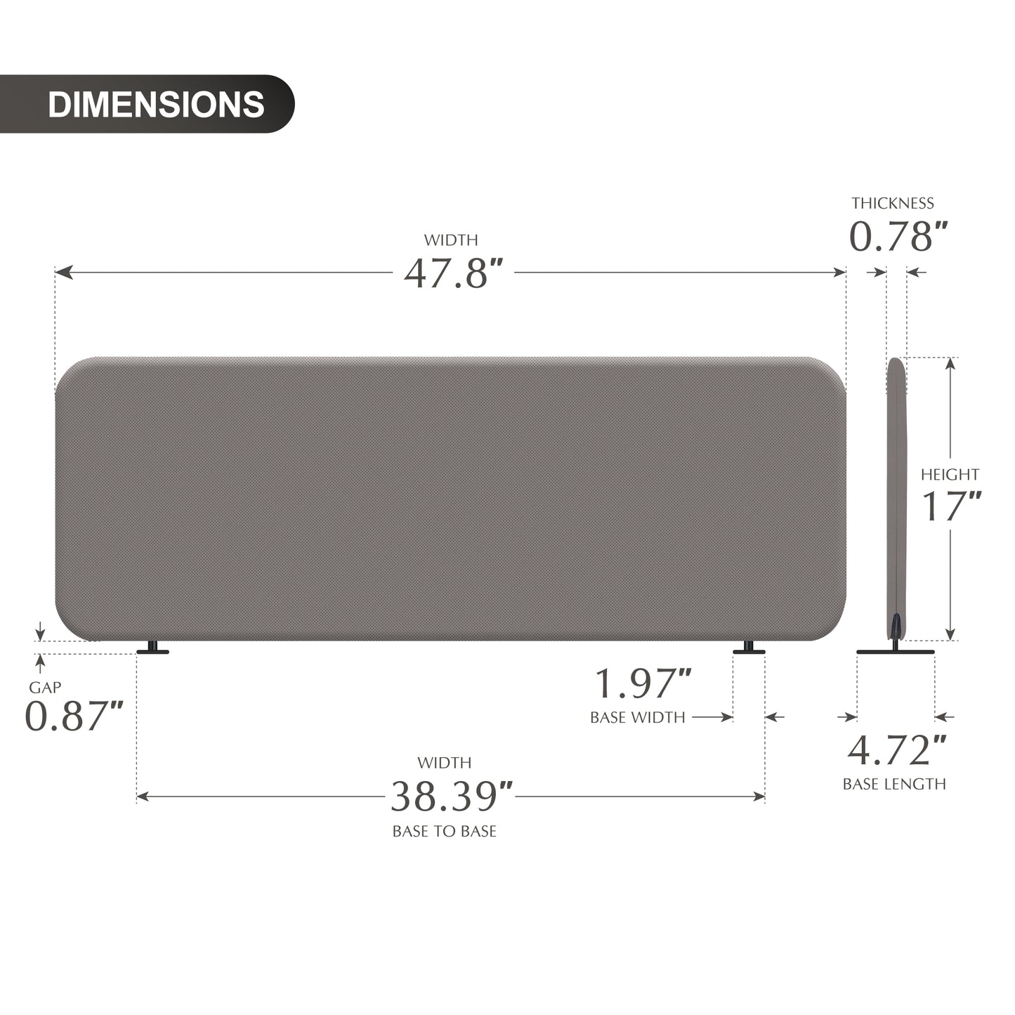 Freestanding Desk Divider, 48"x18", Sterling