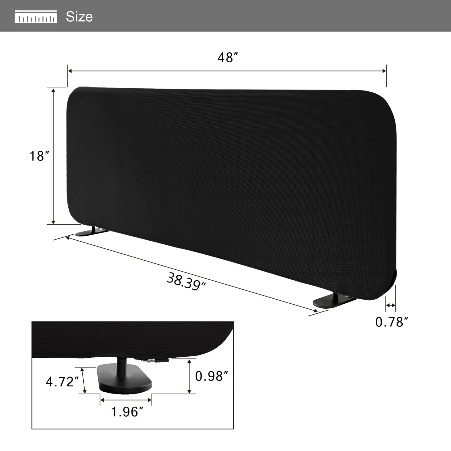 Freestanding Desk Divider 48"x18", Midnight